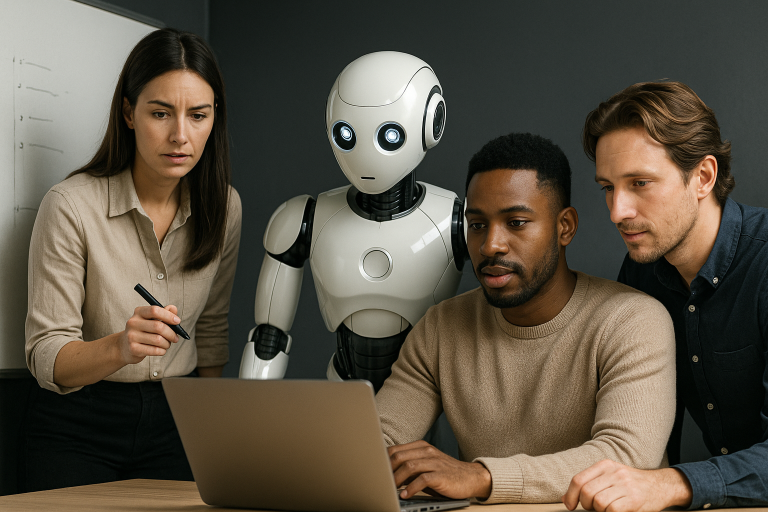 Team collaborating with AI assistant